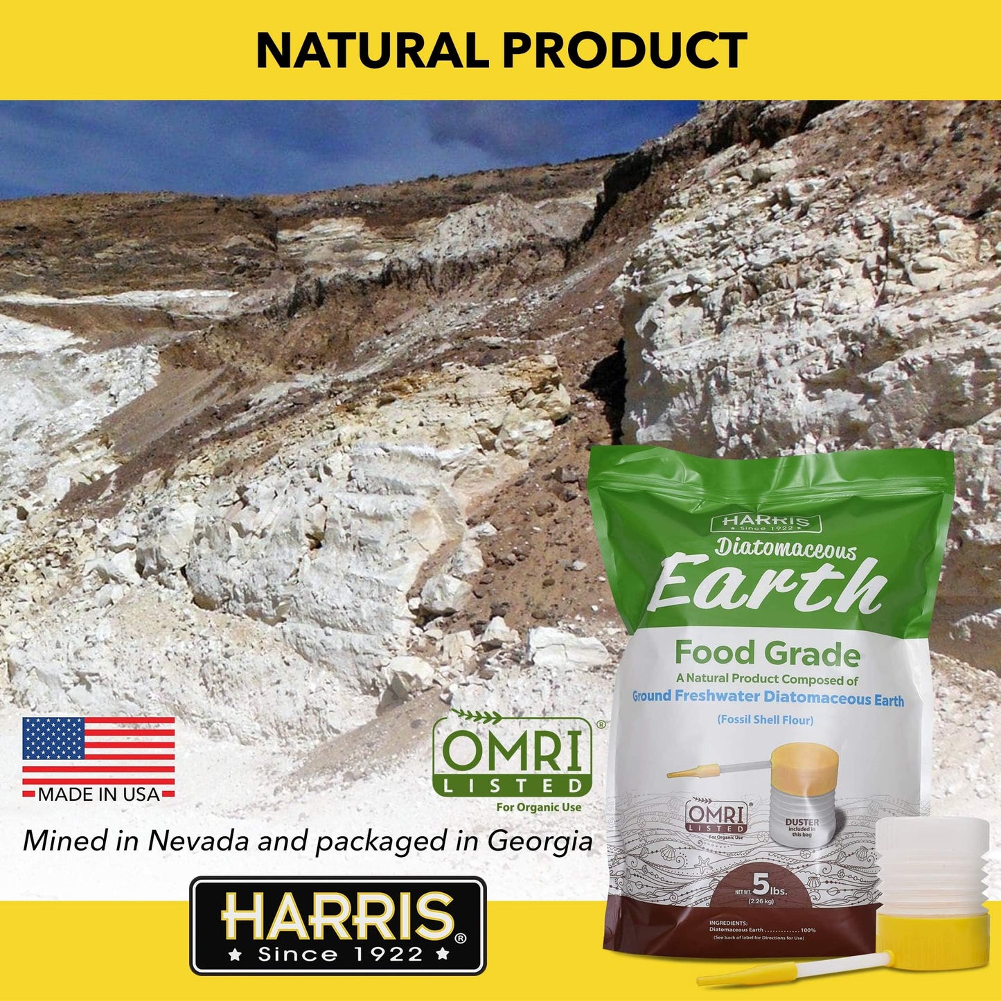 HARRIS Diatomaceous Earth Food Grade, 5lb with Powder Duster Included in The Bag…