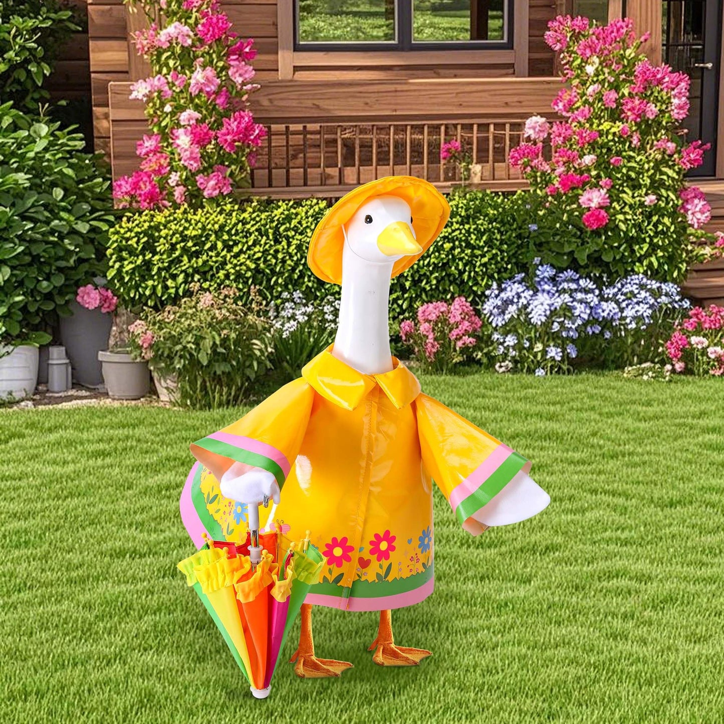 3 Pcs/Set Raincoat Porch Goose Outfits, Lawn Goose Statue Raincoat Costume, Yard Goose Clothes Raincoats Umbrella Hat Outfit for 23" Statue Patio Garden Decoration