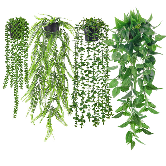 Der Rose 4Pcs Fake Plants Hanging Artificial Ivy Vines Faux Hanging Plants for Boho Home Bathroom Bedroom Living Room Wall Shelf Office Decor Indoor Outdoor