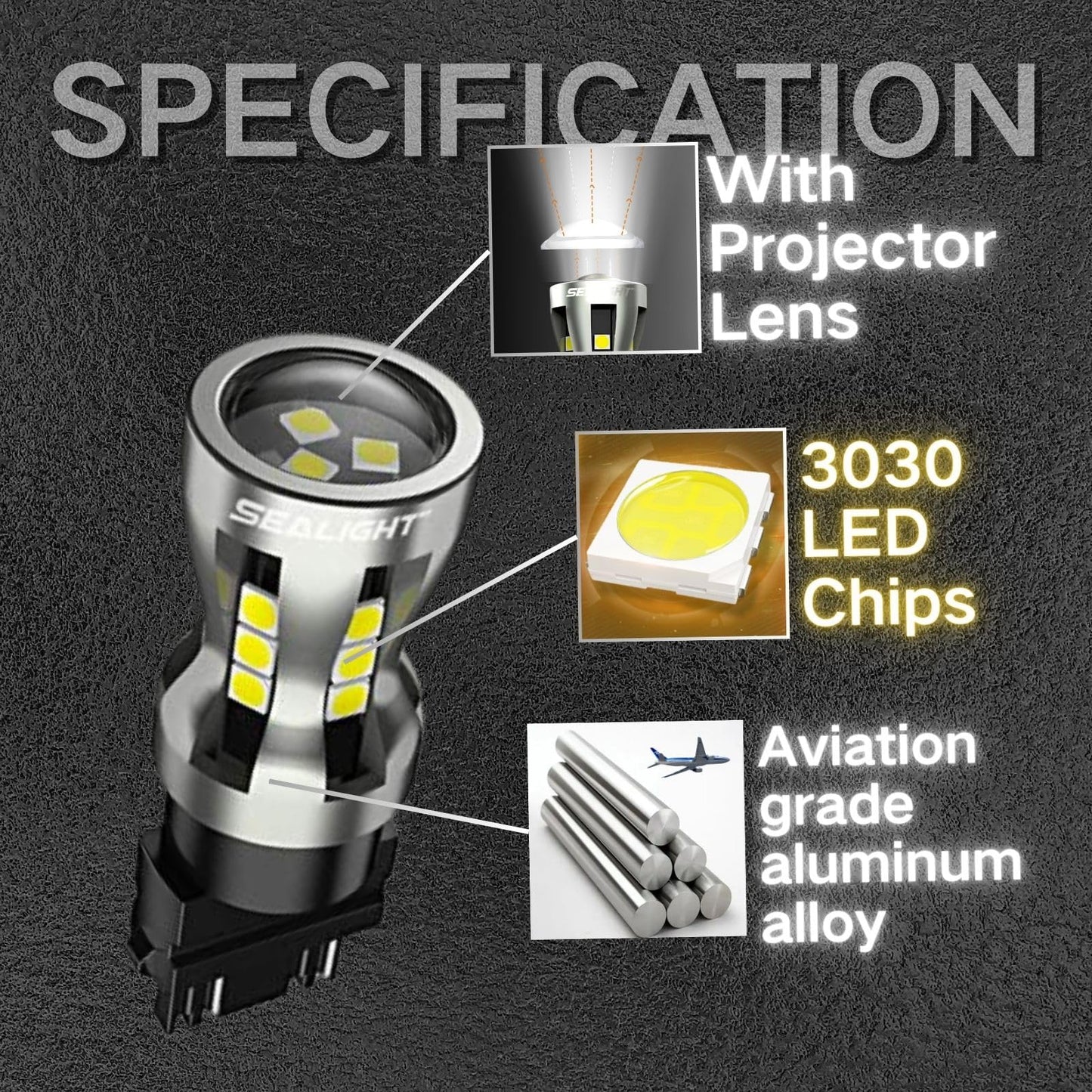 SEALIGHT 3157 LED Bulbs, 6000K 3000Lumens 1300% Brightness Super Super Bright Brake White Lights, 3156 3056 3156 3057 4157 Backup Reverse Lights Reverse Tail Lights Turn Signal Light, Pack of 2