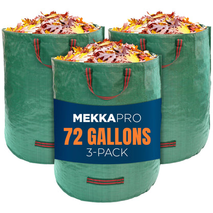 MEKKAPRO Big Gulp Lawn Bags, 3-Pack 72 gallons Leaf Bags with Reinforced Handles, Reusable Yard Waste Bags, Garden Waste Bag, Garden Bags for Debris, Lawn and Leaf Bags, Yard Bags, Leaf Collector