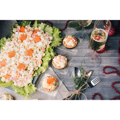 Mini Disposable Appetizer Plates - 100 Pack 2.95 in. x 2.95 in. Crystal Clear Plastic Dessert Plates - Elegant Design for Weddings, Birthdays, and Formal Parties - Stackable and Convenient - BPA Free