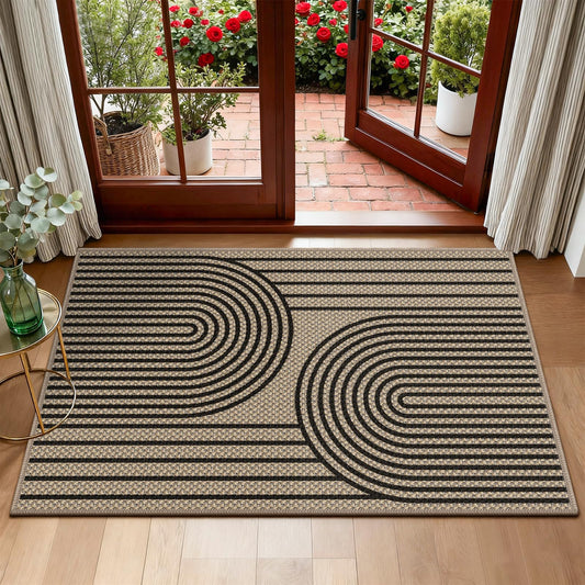 VSIWB Door Mat Entrance 2'x3', Easy Jute Area Rug, Non-Slip Absorbent Dirt Resist Front Back Door Mat, Easy Clean Washable Low-Profile Doormat for Entryway, Front Door, Inside Entrance,Kitchen, Black