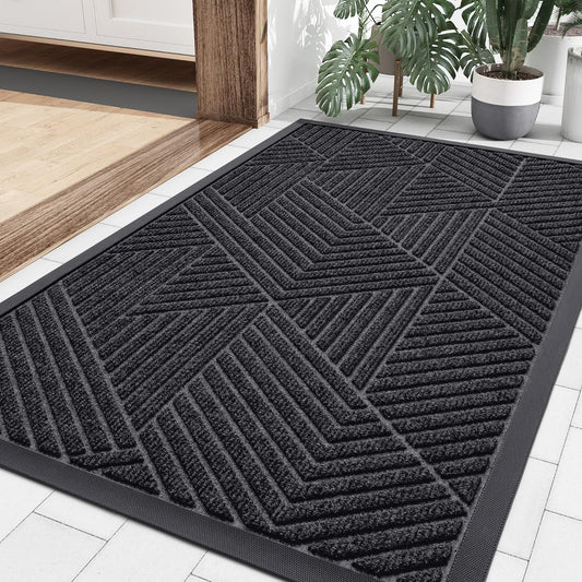 OLANLY Front Door Mat Outdoor Indoor, Heavy Duty Non Slip Rubber Mat, Absorbent Outdoor Rug, Easy Clean Welcome Mat, Low Profile Entryway Rugs, 29.5"x17", Grey