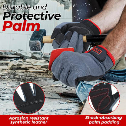 Handlandy Mens Work Gloves Touch screen, Synthetic Leather Utility Gloves, Flexible Breathable Spendex - Padded Knuckles & Palm (Extra Large, Gray)