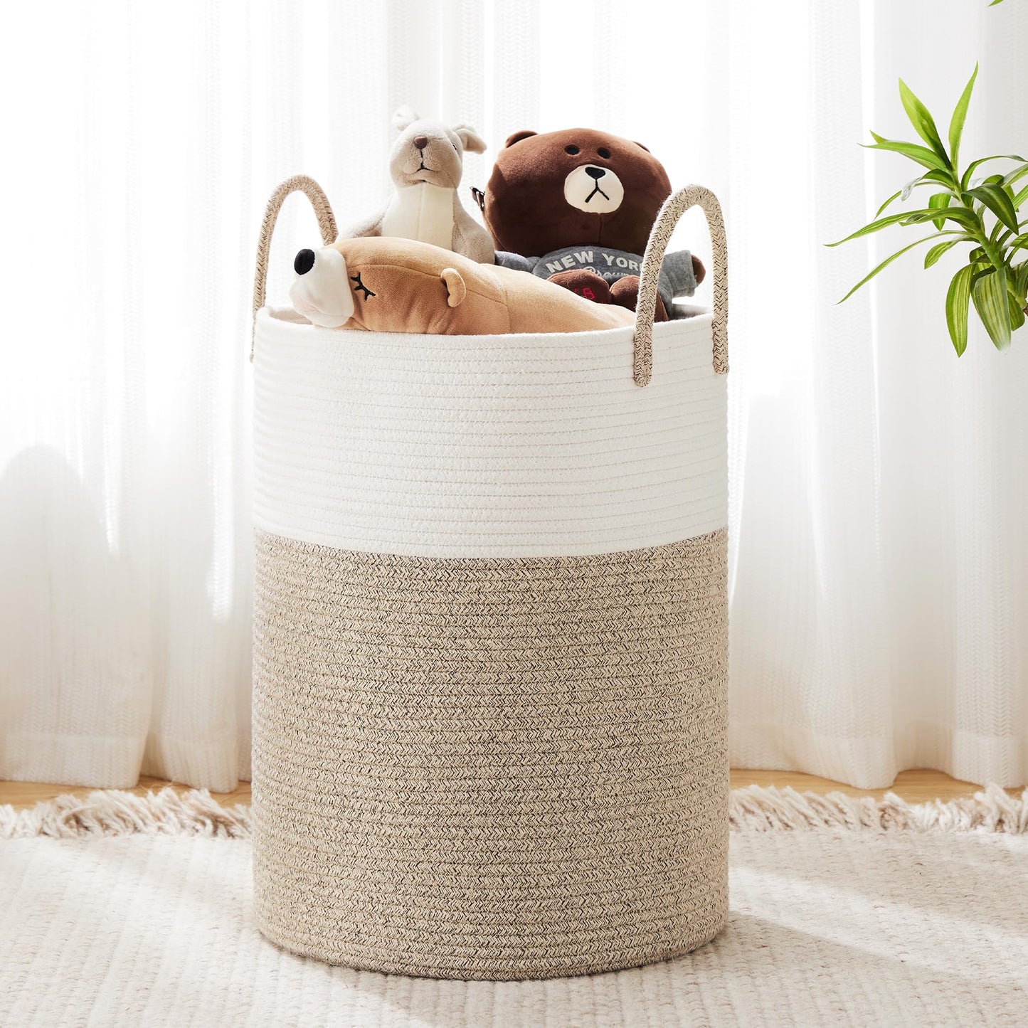 Cotton Rope Laundry Hamper by YOUDENOVA, 58L - Woven Collapsible Laundry Basket - Clothes Storage Basket for Blankets, Laundry Room Organizing, Bedroom Storage, Clothes Hamper – Brown