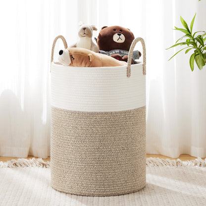 Cotton Rope Laundry Hamper by YOUDENOVA, 58L - Woven Collapsible Laundry Basket - Clothes Storage Basket for Blankets, Laundry Room Organizing, Bedroom Storage, Clothes Hamper – Brown