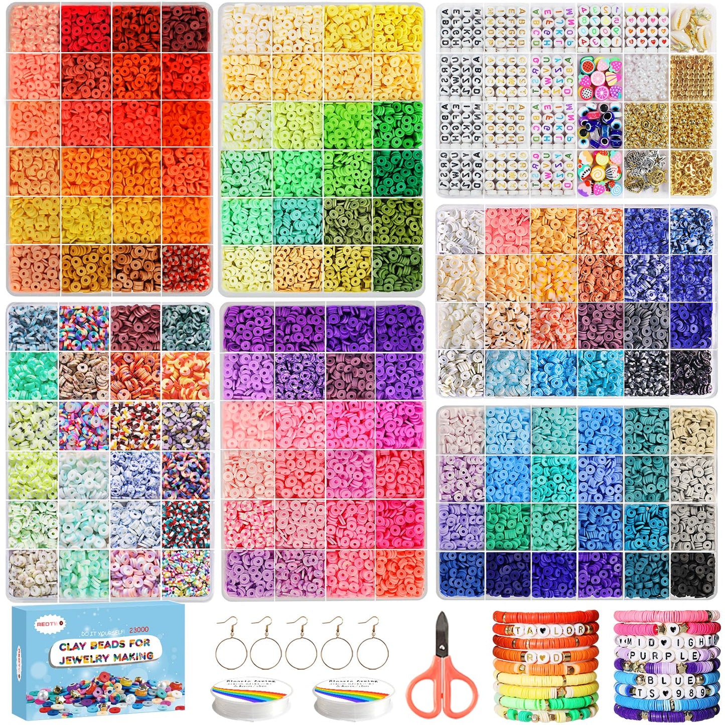Redtwo 23000 Pcs Clay Beads Bracelet Making Kit, 144 Colors 7 Boxes Friendship Bracelet Kit Flat Polymer Heishi Beads for Jewelry Making, Gifts for Teen Girls Crafts for Girls Ages 6-12