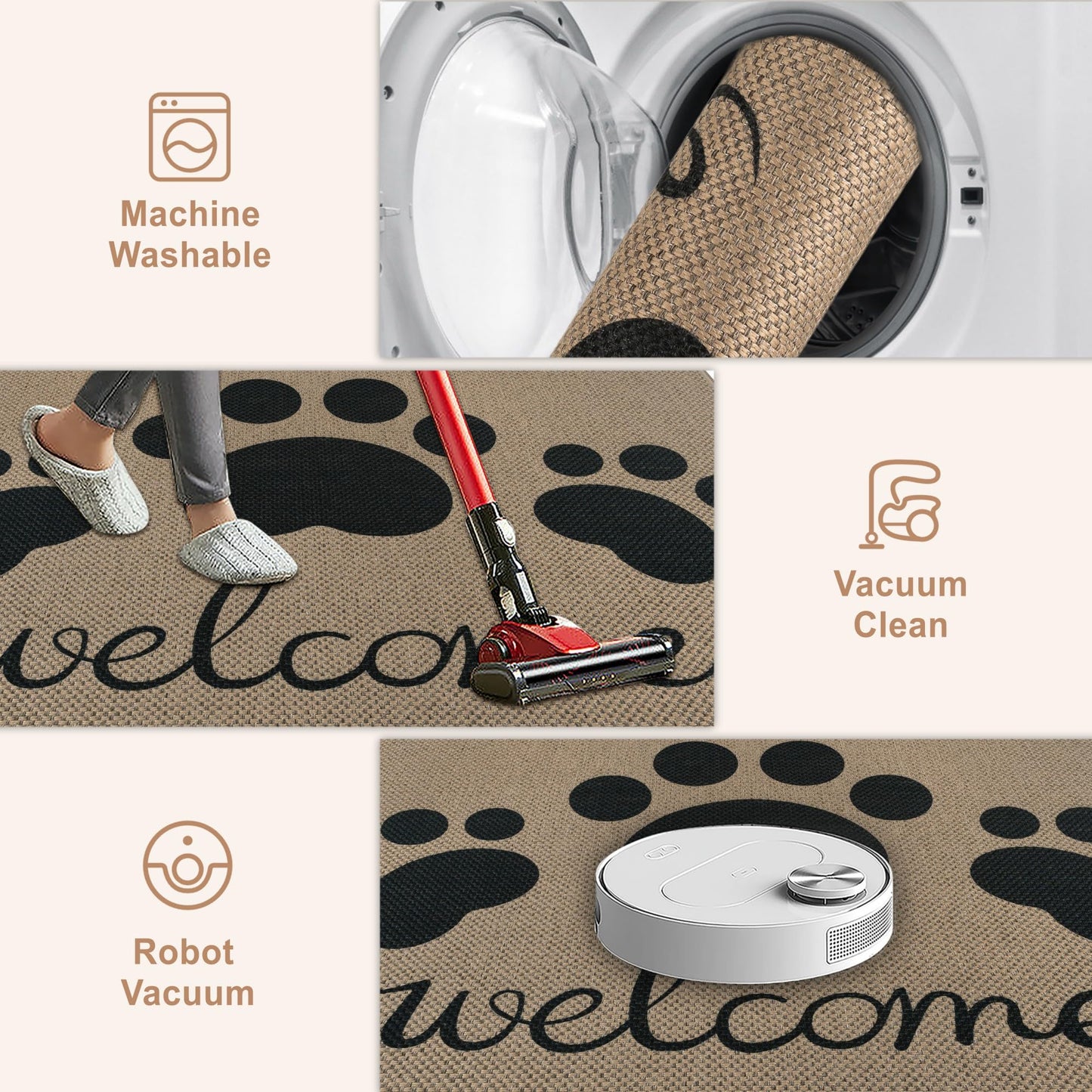 Capslpad Easy Jute Indoor Door Mat 24"x36",Absorbent Dirt Trapper Welcome Mat, Front Door Mat Indoor Outdoor for Dog Paws,Non-Slip Low-Profile Entrance Rug,Durable Entryway Floor Mats, Black