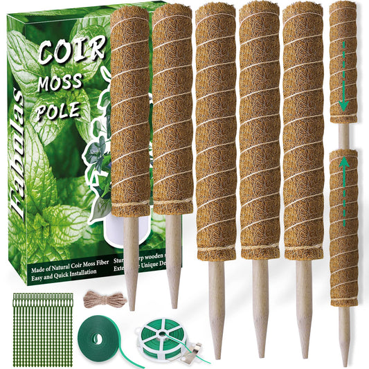 Moss Pole 58.7 Inch, Monstera Coir Totem Pole 5 Pack, 17.5" and 12" Moss Poles for Climbing Plants, Moss Sticks for Indoor Plant Support to Grow Upwards, with Garden Ties