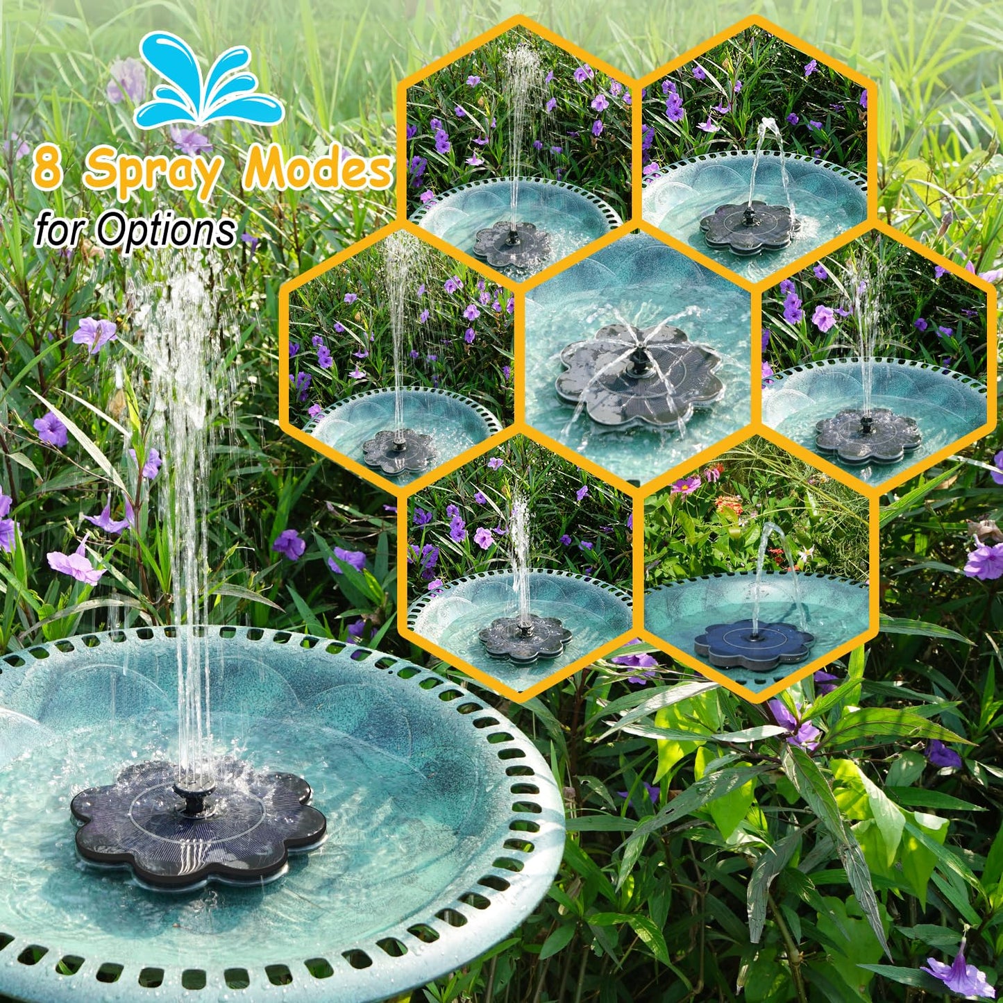 GAIZERL 3.5W Solar Fountain with 2000mAh Battery - Work On Cloudy Day- Upgrade Lucky Flower Glass Panel Solar Bird Bath Fountains, Hummingbird Water Fountain Pumps for Birdbath, Pool, and Pond