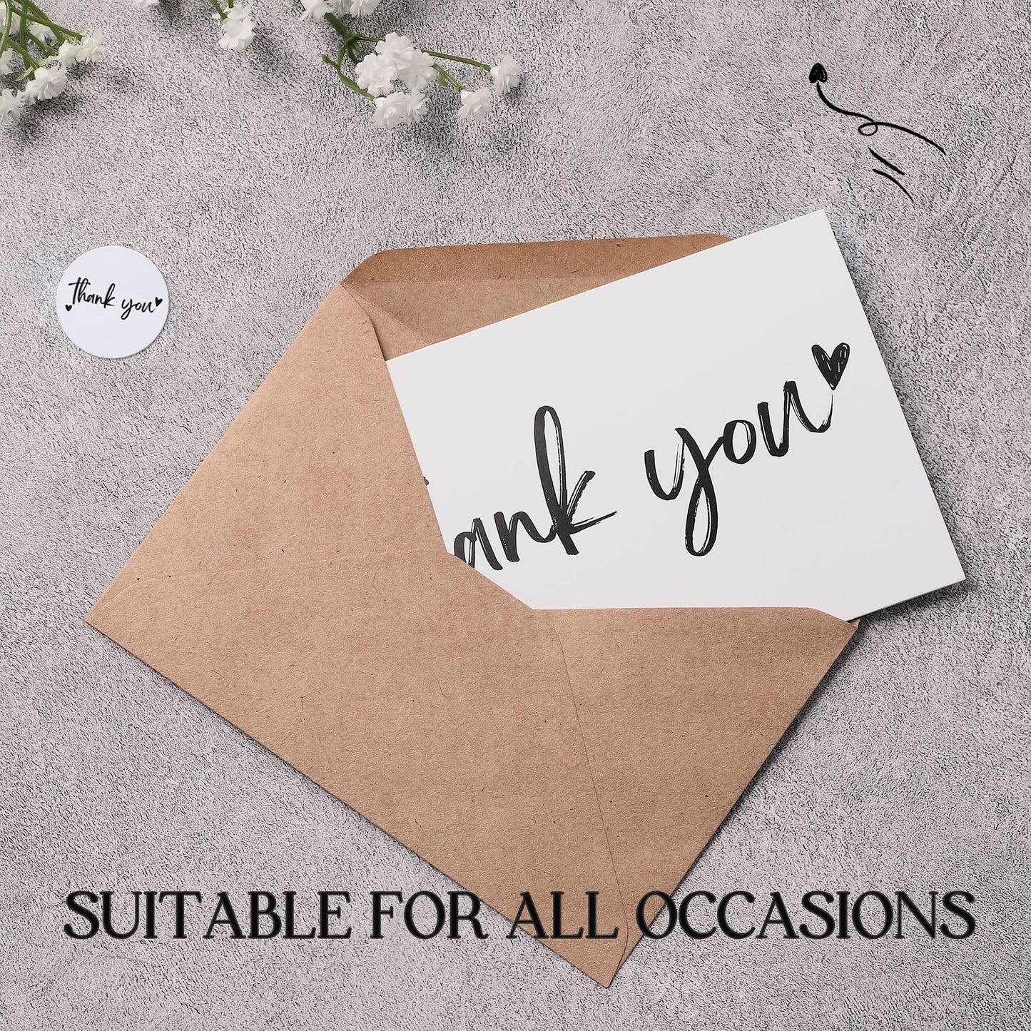Wyltora 100 Thank You Cards, 4 x 6 inches, with Envelopes and Stickers, Bulk Pack for Wedding, Baby Shower, Bridal Shower, Graduation, Business, Party