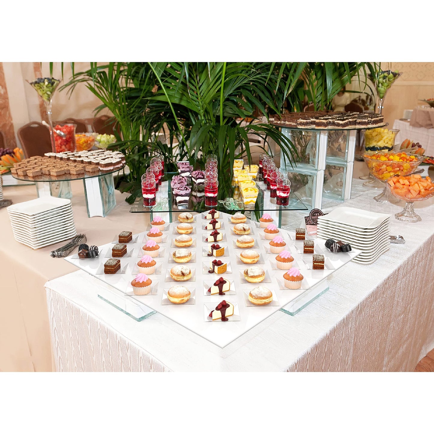 Mini Disposable Appetizer Plates - 100 Pack 2.95 in. x 2.95 in. Crystal Clear Plastic Dessert Plates - Elegant Design for Weddings, Birthdays, and Formal Parties - Stackable and Convenient - BPA Free