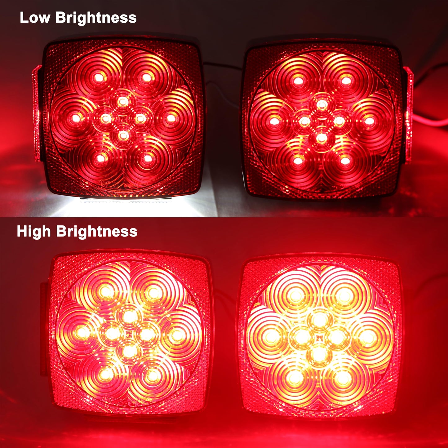 PEAKTOW Square 12V LED Submersible Left and Right Trailer Lights, Stop Turn Tail Side Marker License Lights for Utility Trailer Boat Camper RV Truck Marine, Mounting Hardware Included