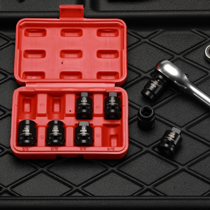 AIRTOON 1/2" Drive Pipe Plug Socket Set, 8-Piece, SAE, CR-MO, 7/16" - 5/8", Tapered Male Square Drive, Chamfered Female Square Drive