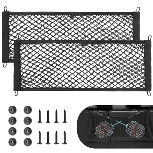 RED WOLF 2 Pcs Universal Cargo Net Pocket Elastic Mesh Netting Car Mesh Pouch for Trunk RV Boats Home Cargo Storage Mesh with Screws and Hooks (25.6'' x 9.8'')