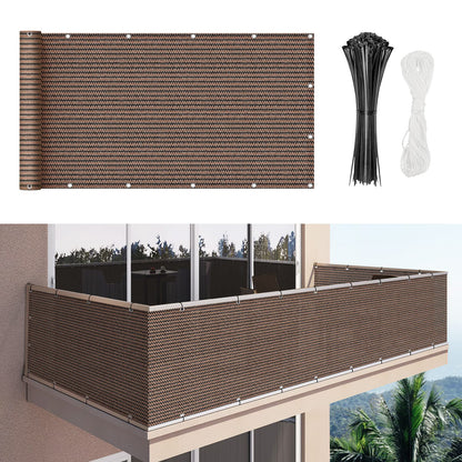 Duerer Balcony Screen Privacy Fence Cover 3' x 16.5' Brown Fence Netting Mesh Shade Cloth Fabric UV Protection for Apartment Balcony Railing Porch Outdoor, Backyard, Patio, Included Cable Ties Rope