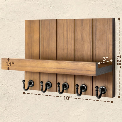 Rebee Vision Decorative Key Holder for Wall - Rustic Key Hooks with Shelf and Mail Organizer Wall Mount for Farmhouse Decor Living Room - Home Essentials for New Home (Retro Brown)