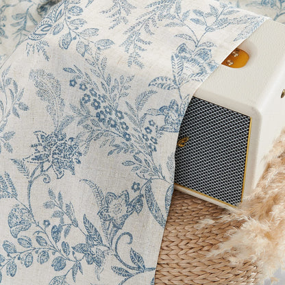 Lazzzy Kitchen Valance Curtain Linen Floral Farmhouse Tie Up Valance for Cafe Bathroom Bedroom Small Window Treatments Curtain 20 Inch Long Rod Pocket 1 Panel Blue on Beige