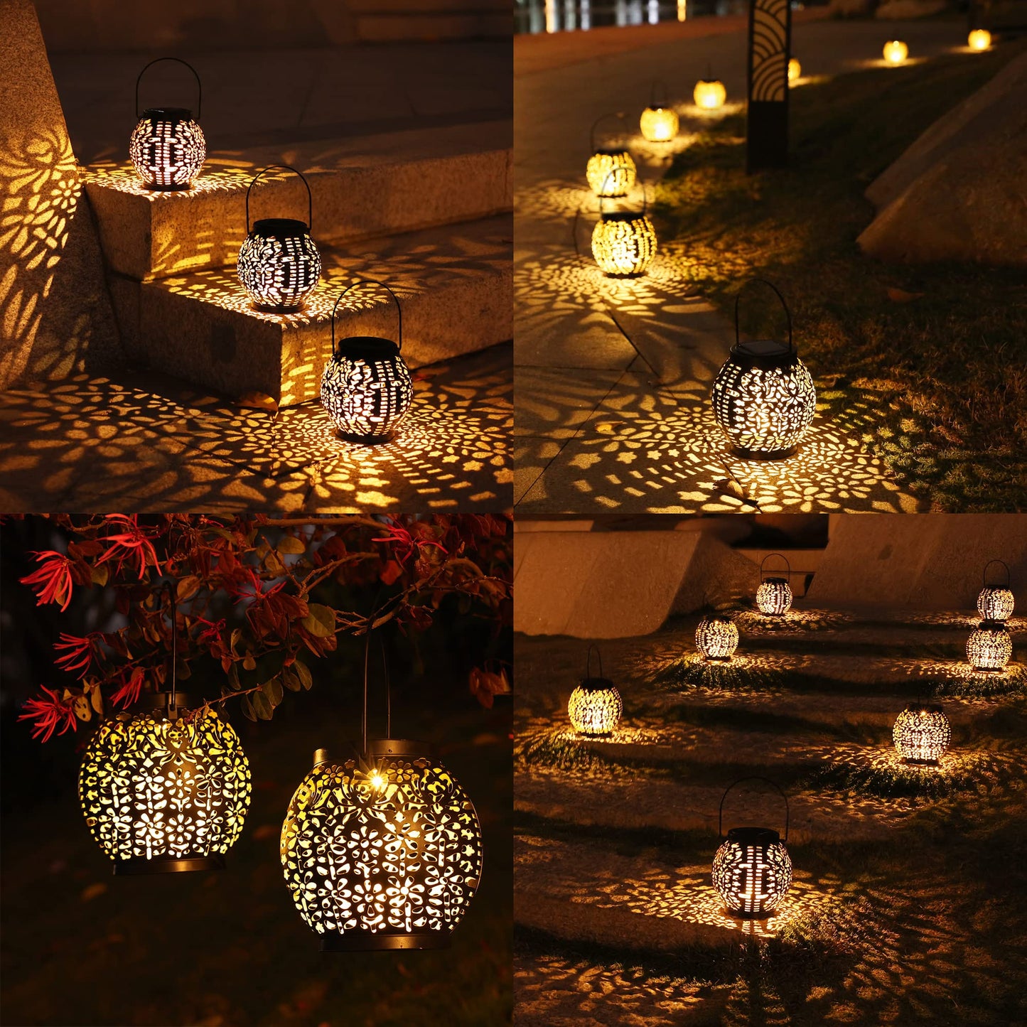 Brizled 2 Pack Outdoor LED Solar Hanging Lantern Lights with Star Projection, Warm White, Waterproof for Garden Patio Courtyard Path