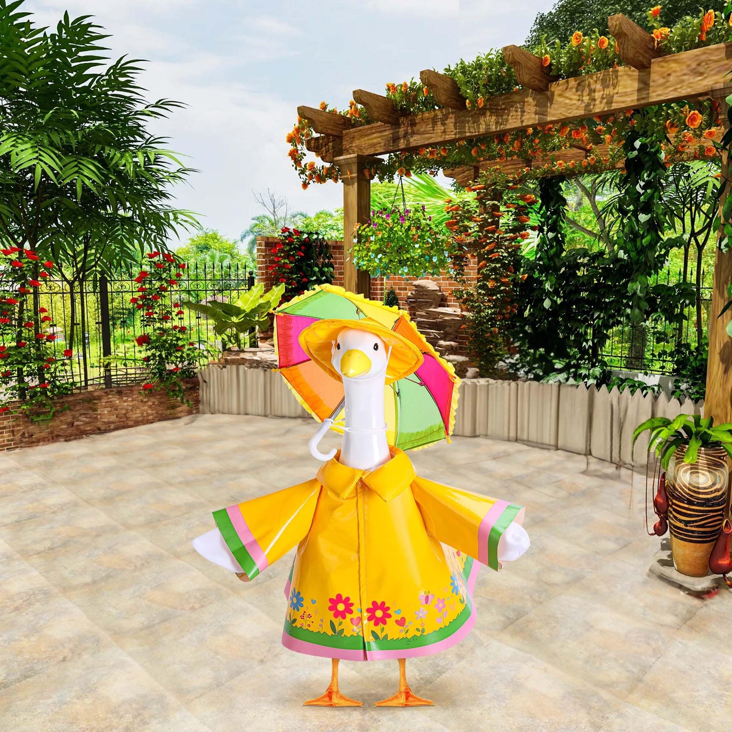 3 Pcs/Set Raincoat Porch Goose Outfits, Lawn Goose Statue Raincoat Costume, Yard Goose Clothes Raincoats Umbrella Hat Outfit for 23" Statue Patio Garden Decoration