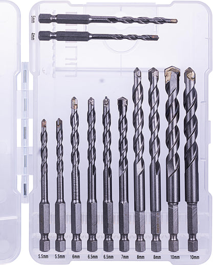 NordWolf 12-Piece Metric Masonry Drill Bit Set with 1/4" Hex Shank, Carbide Tipped for Concrete, Brick, Block & Stone, Sizes 4 to 10mm in Storage Case