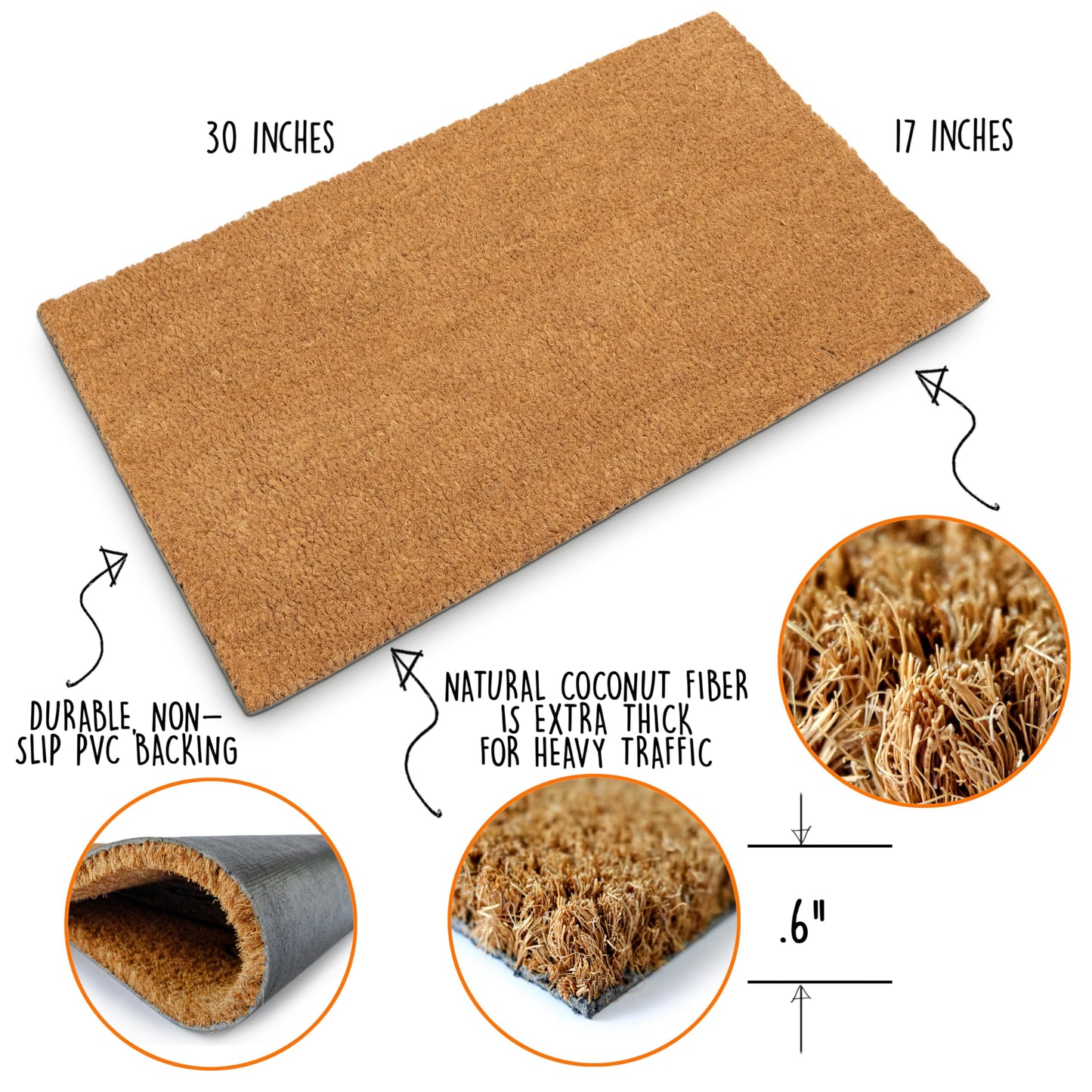 MAINEVENT Plain Coir Blank Doormat Coir 30x17 Inch for Screen Printing, Blank Door Mat for Crafts, Plain Welcome Mat for Small Biz