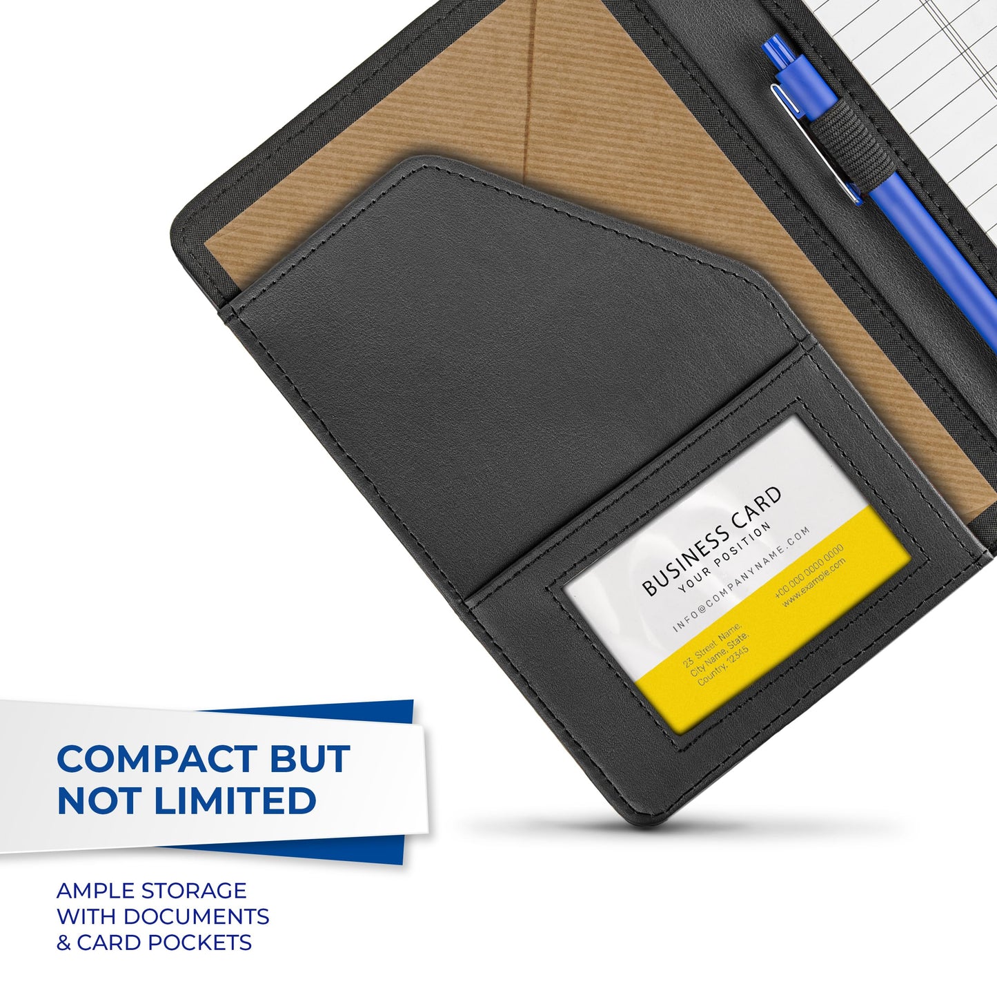 Samsill Contrast Stitch Leather Portfolio, Junior Size, 5 inch x 8 inch Writing Pad, Black