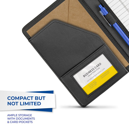 Samsill Contrast Stitch Leather Portfolio, Junior Size, 5 inch x 8 inch Writing Pad, Black