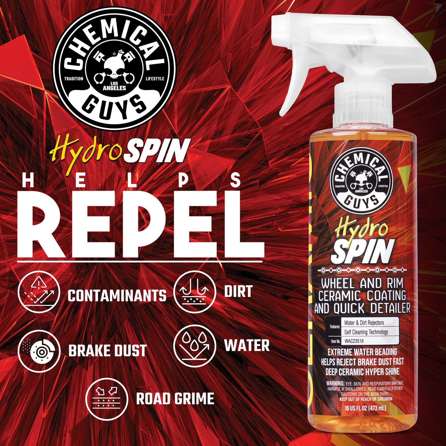Chemical Guys HydroSpin Wheel & Rim Ceramic Coating and Quick Detailer, Safe for Cars, Trucks, SUVs, Motorcycles, RVs & More, 473 ml