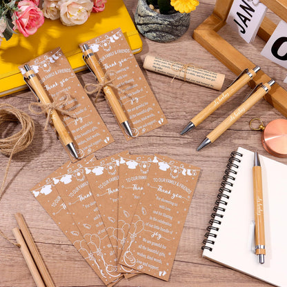 36 Sets Baby Shower Favors for Guests Bamboo Retractable Ballpoint Pens Thank You Cards with Hemp Rope for Gender Reveal Party Game Prizes Souvenirs (Baby Shower)