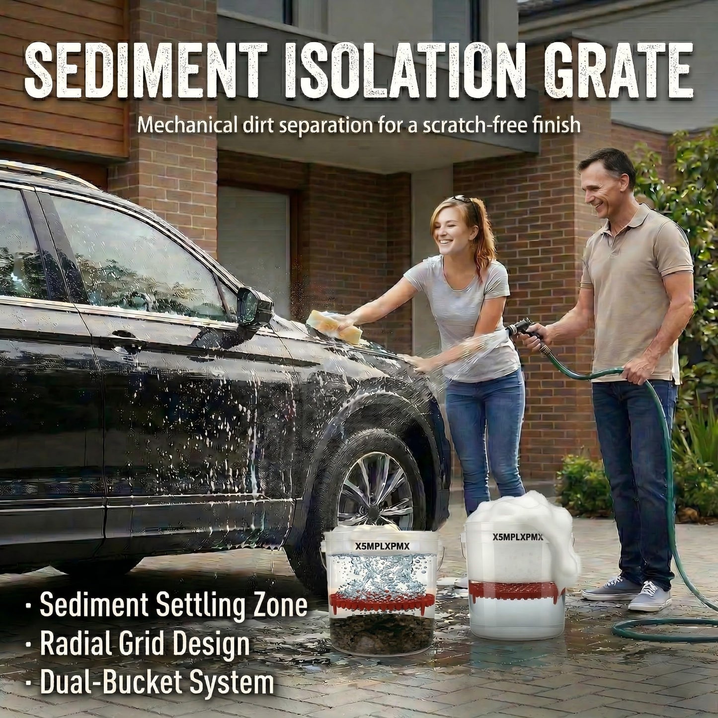 X5MPLXPMX 10.4" Heavy Duty Grit Trap (2-Pack) & Wash Mitt Kit - Premium Car Wash Bucket Filter Insert, Dirt Separator, Fits 3.5-5 Gallon (Red Kit)