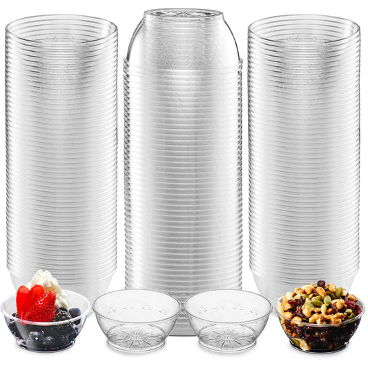 Clear Mini Plastic Bowls - (Bulk 100 Pack) 6 Oz Premium Hard Plastic Dessert Bowls for Serving, Weddings, Catering, Parties, Ice Cream, Home or Event Party Supplies