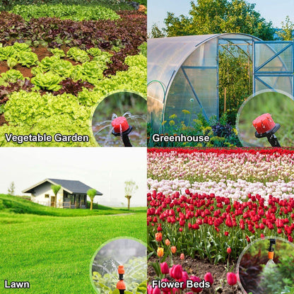 132FT Greenhouse Micro Drip Irrigation Kit, 164PCS Garden Automatic Watering System with 1/4” Blank Distribution Tubing Hose Adjustable Nozzle Emitters Sprinkler for Garden Landscape Flower Bed Patio