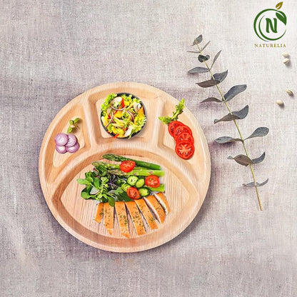 Naturelia 100% Compostable 12-Inch Palm Leaf Disposable 4 Partition Plates- Elegant, 100% Biodegradable, Natural & Eco Friendly, Wedding, Party, Picnic & Event Partition Plates