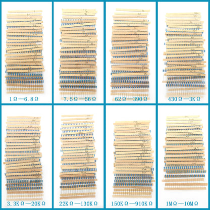 3120pcs 156 Values Metal Film Resistor Kit Minidodoca 1 Ohm-10M Ohm 1/4W 0.25 watt ±1% Tolerance Fixed Resistors Assortment Kit RoHS Compliant 100 1000 1k 10k 100k ohm Resistor Pack for DIY Projects