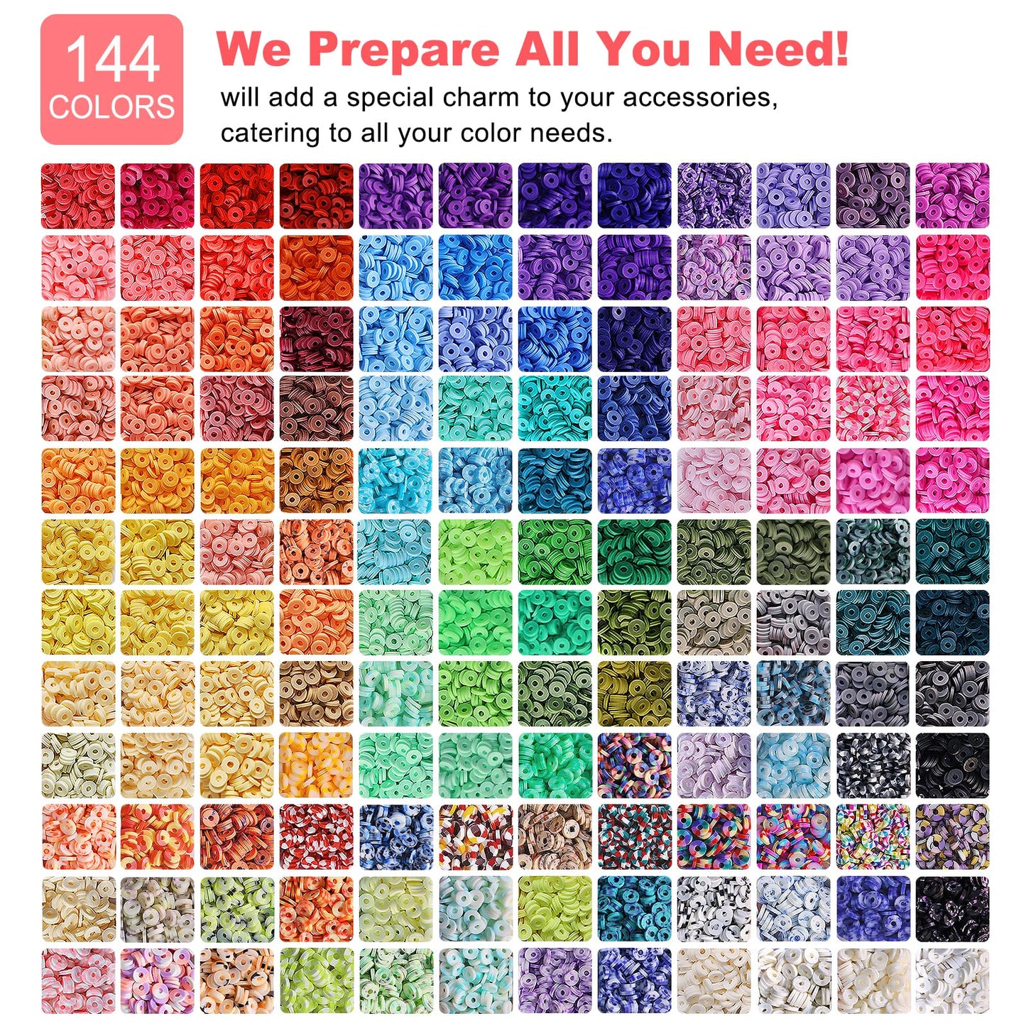 Redtwo 23000 Pcs Clay Beads Bracelet Making Kit, 144 Colors 7 Boxes Friendship Bracelet Kit Flat Polymer Heishi Beads for Jewelry Making, Gifts for Teen Girls Crafts for Girls Ages 6-12