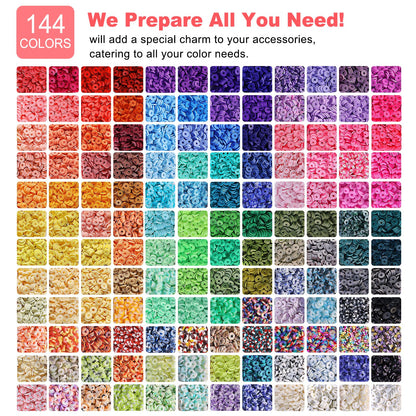 Redtwo 23000 Pcs Clay Beads Bracelet Making Kit, 144 Colors 7 Boxes Friendship Bracelet Kit Flat Polymer Heishi Beads for Jewelry Making, Gifts for Teen Girls Crafts for Girls Ages 6-12