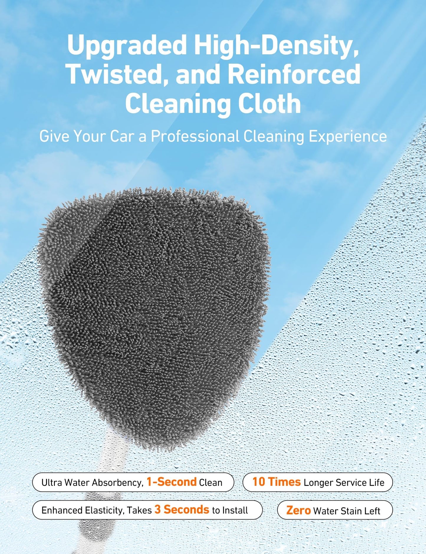 AstroAI Car Window Cleaner, Car Windshield Cleaning Tool with Telescopic and Extendable Handle, Inside with 4 Reusable and Washable Microfiber Pads, Auto Glass Wiper Kit, Grey-Triangle