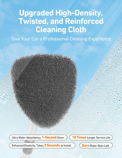 AstroAI Car Window Cleaner, Car Windshield Cleaning Tool with Telescopic and Extendable Handle, Inside with 4 Reusable and Washable Microfiber Pads, Auto Glass Wiper Kit, Grey-Triangle