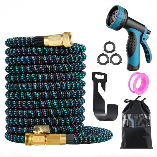 Egouhome Retractable Garden Hose 50ft, Expandable Garden Hose with 10 Function Nozzle Hoses, 3/4'' Solid Brass Fitting, Water Hose for Gardening, Car, Pet Washing (Black & Blue)