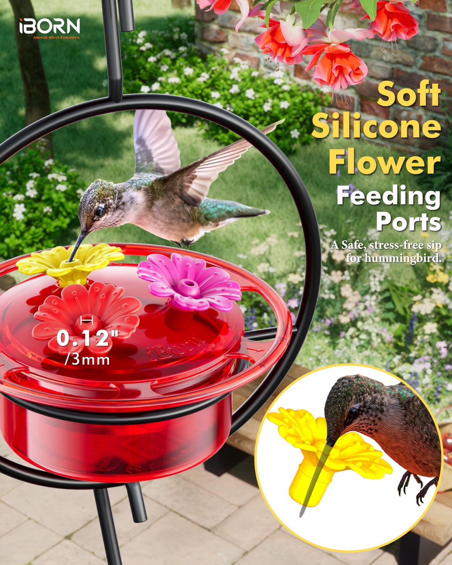 iBorn Circular Hanging Hummingbird feeders for Outdoors 3PCS 3OZ Mini Hummingbird Feeder Humming Bird Feeder, Silicone Feeding Ports, Bee-Proof, 2025 New