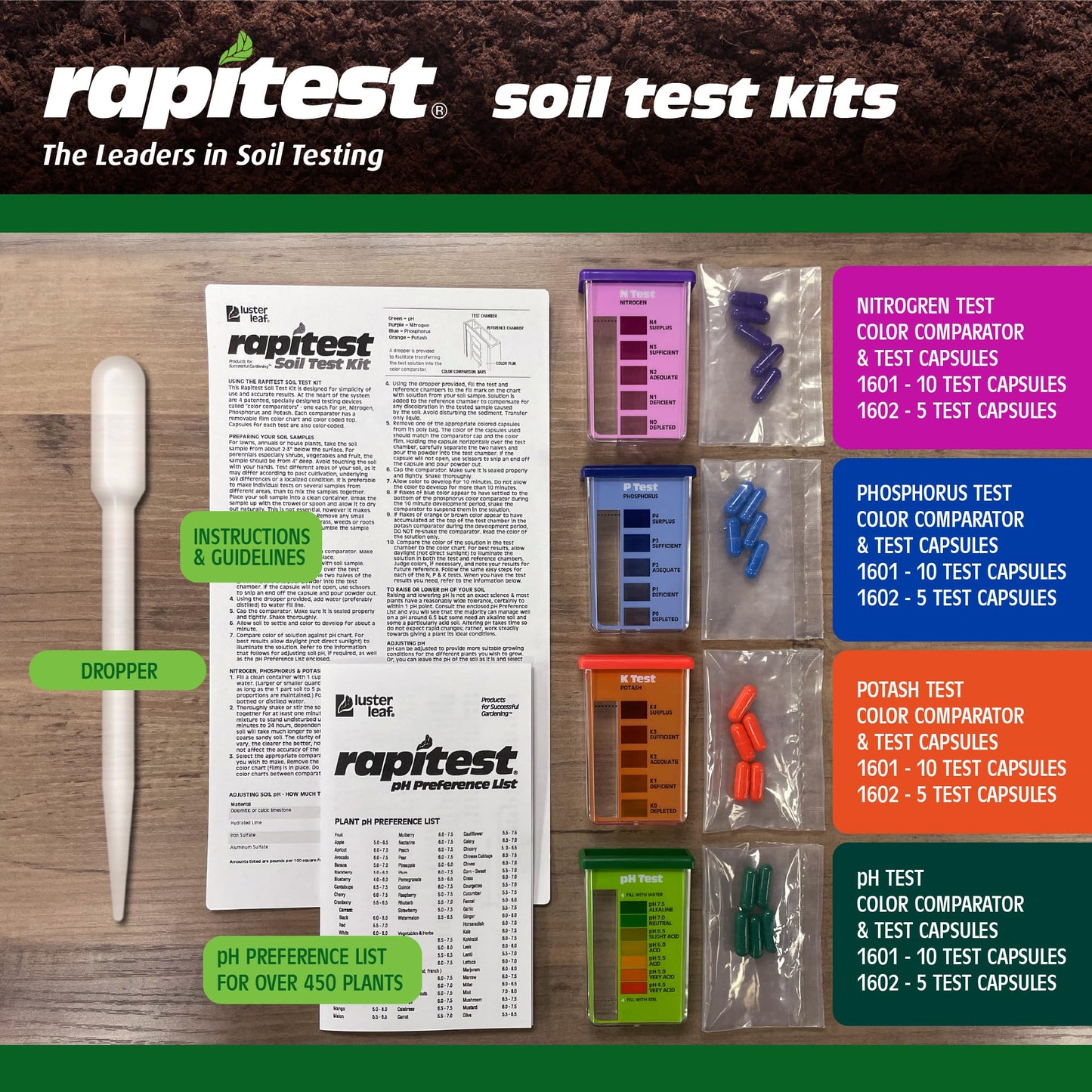 Luster Leaf 1601 Rapitest Soil Test Kit, 40 Tests