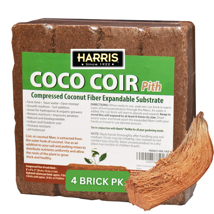 Harris Coconut Coir Pith, 4 Bricks Expand to 9 Gallons of Coir to Promote Healthy Root Growth