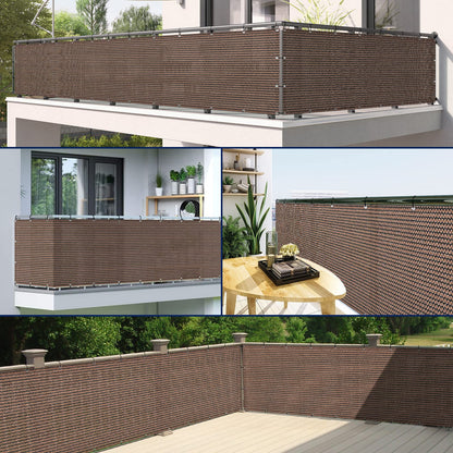 Duerer Balcony Screen Privacy Fence Cover 3' x 16.5' Brown Fence Netting Mesh Shade Cloth Fabric UV Protection for Apartment Balcony Railing Porch Outdoor, Backyard, Patio, Included Cable Ties Rope