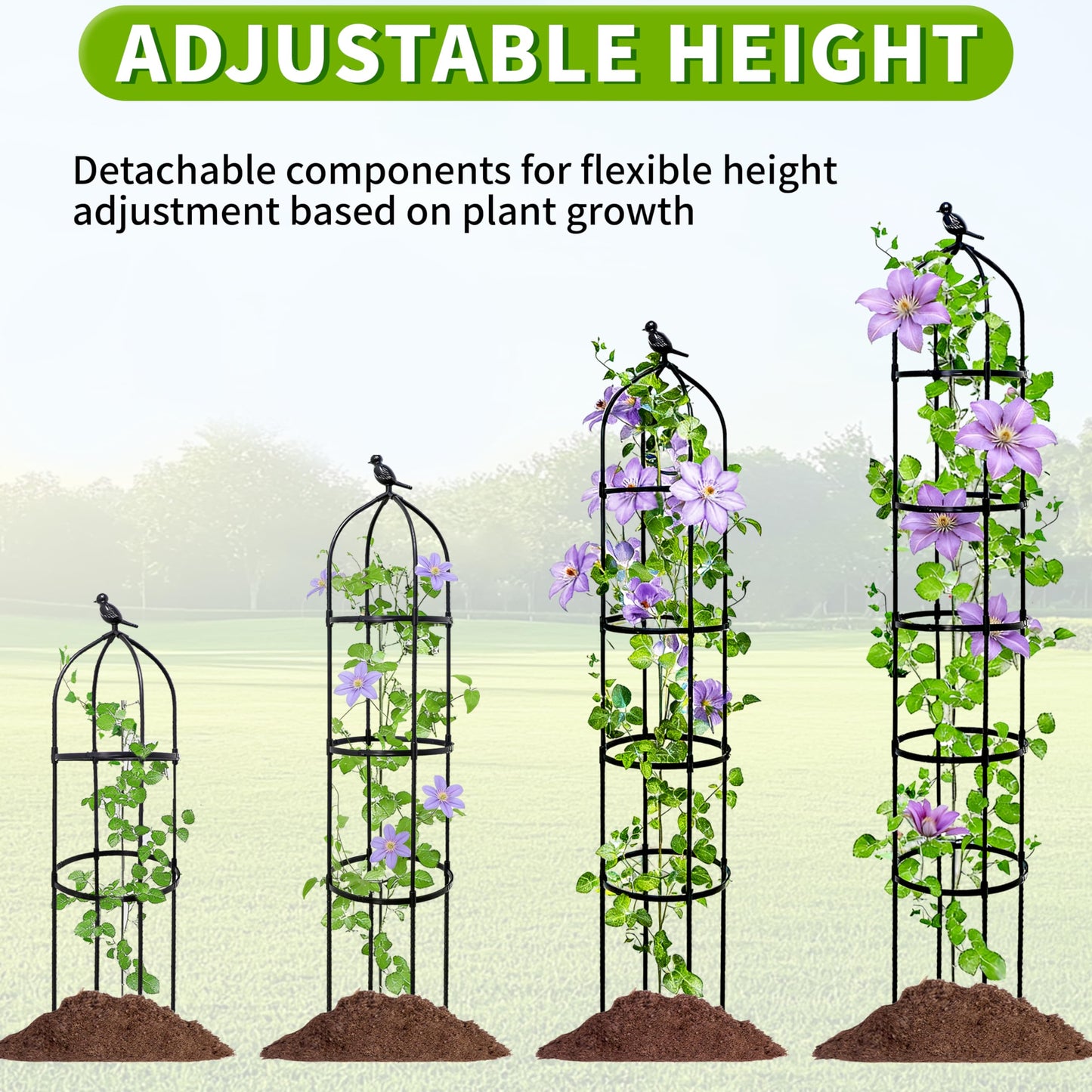 1Pack 6.7FT Garden Trellis for Climbing Plants Outdoor&Indoor, Rustproof Metal Plant Trellis, Obelisk Trellis for Vegetable, Flower, Tomato, Cucumber, Clematis, Rose, Raspberry
