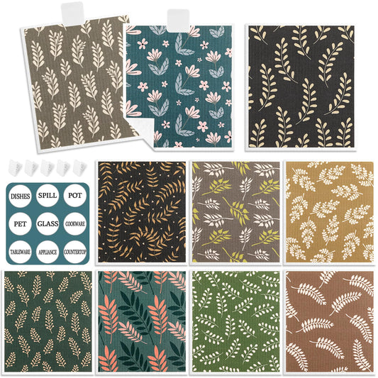 10 Pack Swedish Dishcloths Reusable- Cellulose Cotton Swedish Dish Towels Washable Kitchen Cloths with Hanging Clips, Reusable Paper Towels No Odor for Cleaning Dishes Home Decorative