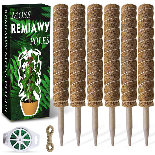 Moss Pole 68 Inch, 6 Pack Plant Moss Pole for Plants Monstera, 15.6 Inch Coir Totem Sticks for Climbing Support Extension Indoor Sticks with 65 Feet Garden Twist Tie