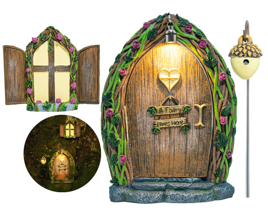 Opening Fairy Door and Window With Light, Doors for Trees Outdoor, House Kit, Garden Decor, Decorations