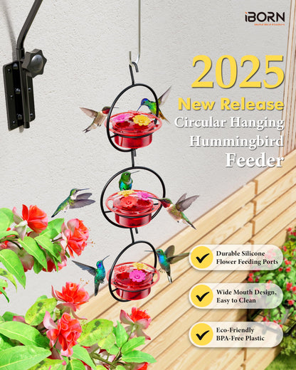 iBorn Circular Hanging Hummingbird feeders for Outdoors 3PCS 3OZ Mini Hummingbird Feeder Humming Bird Feeder, Silicone Feeding Ports, Bee-Proof, 2025 New